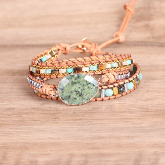 Beaded Leather Wrapped Bracelet