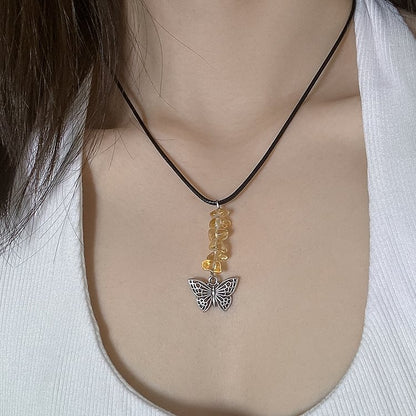 Butterfly Tassel Leather Wax Thread Necklace