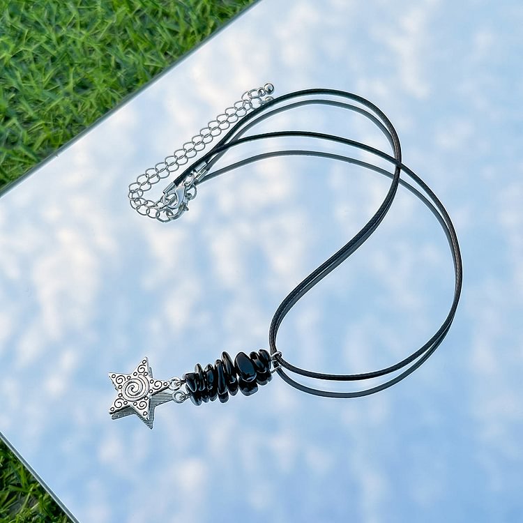 Butterfly Tassel Leather Wax Thread Necklace