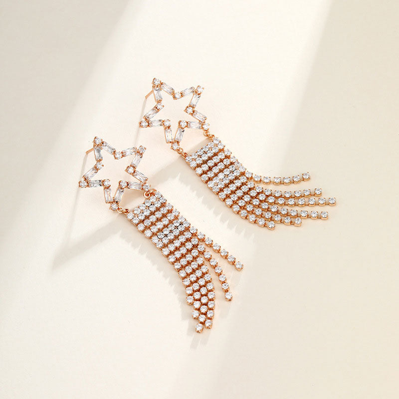 Star Tassel Full Zircon Earrings for Women