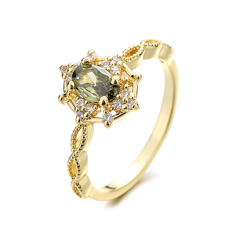 Green Zircon Retro Ring