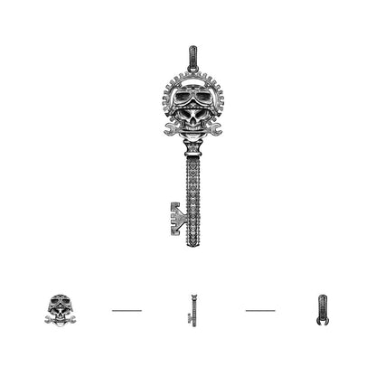 Sterling Silver Vintage Skull Key Pendants Necklace