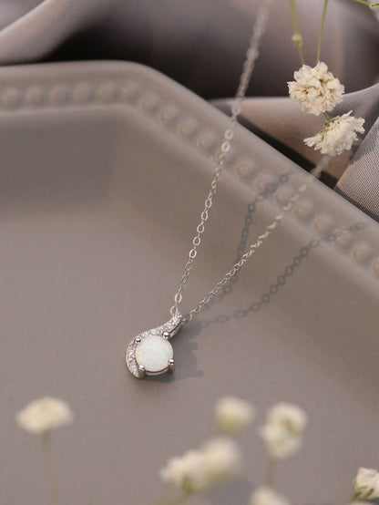 S925 Drip Round Opal Full Stones Necklace