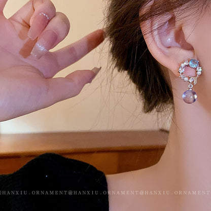 Silver Needle Zircon Fishtail Circle Earrings