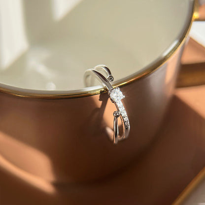 925 Sterling Silver Star Track Light Ultra Flash Interwoven Ring