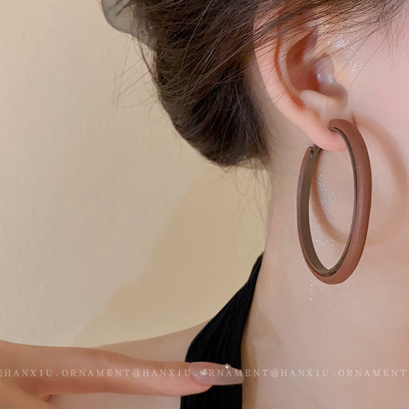 Silver Needle Leather Hoop Earrings