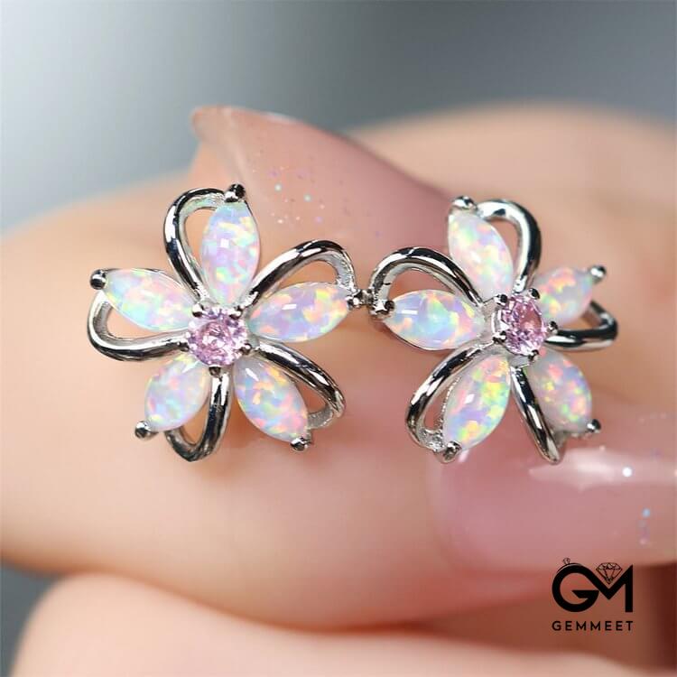 Opal Zircon Cherry Blossom Shaped Earrings