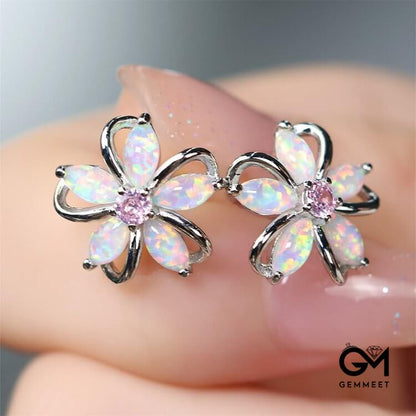 Opal Zircon Cherry Blossom Shaped Earrings