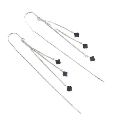 S925 Sterling Silver Four-leaf Clover Tassel Earrings