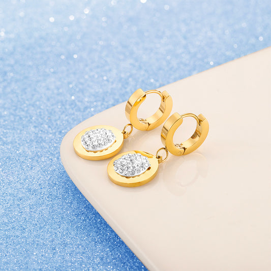 Vintage Round Cake Full of Diamond Pendant Ear Clips