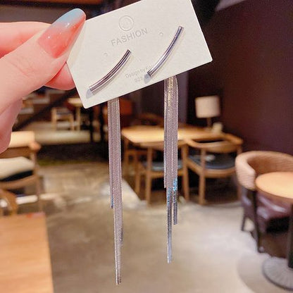 Gold Fringe Long Stylish Simple Earrings Stainless Steel