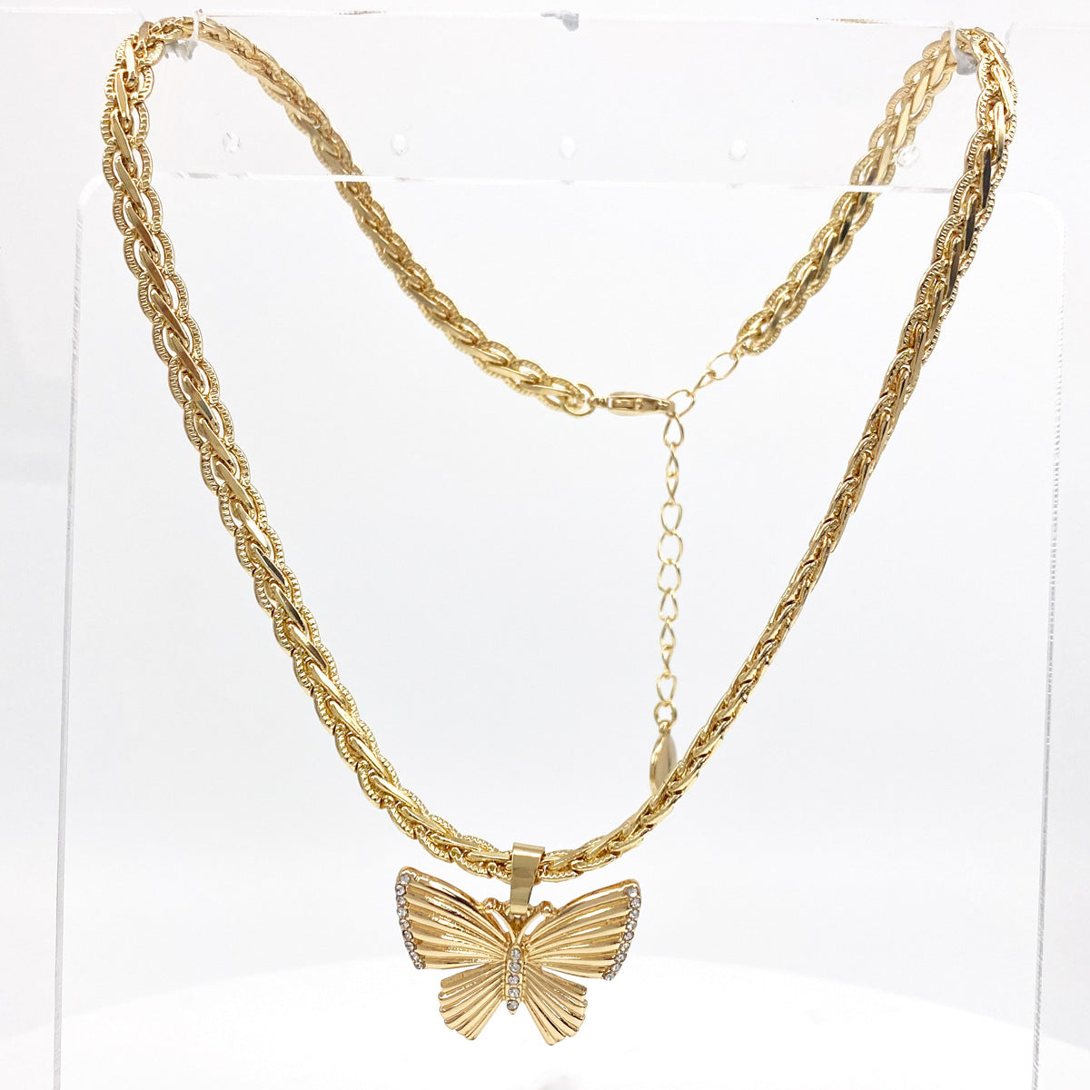 Rhinestone Butterfly Gold Necklace