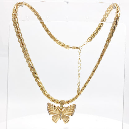 Rhinestone Butterfly Gold Necklace