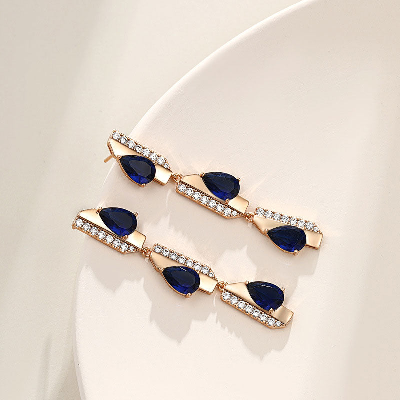 Long Water Drop Zircon Staggered Earrings for Women