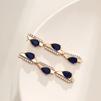 Long Water Drop Zircon Staggered Earrings for Women