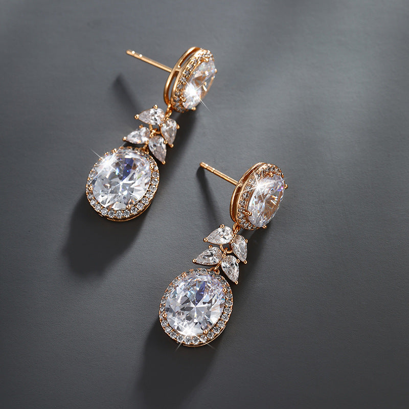 Oval Gemstone Dove Egg Zircon Earrings