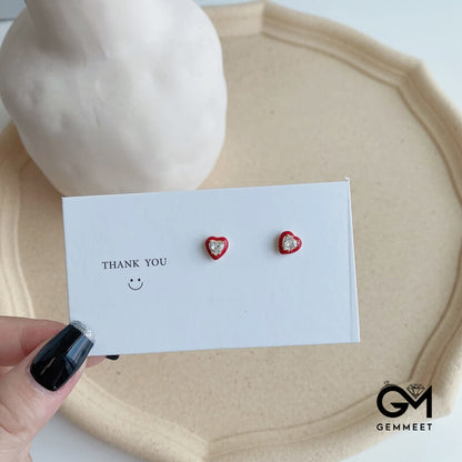 S925 Sterling Silver Red Heart Rubber Earrings