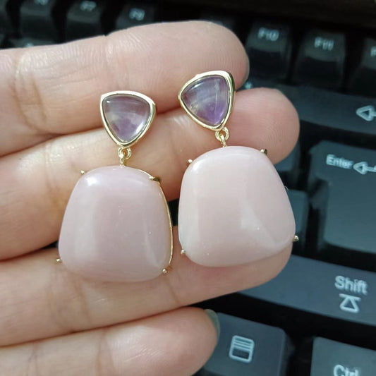 Irregular Colored Pine Amethyst Earrings