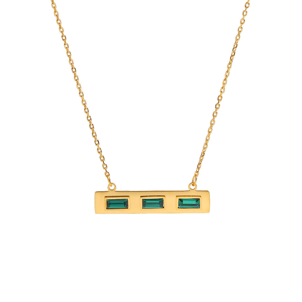 Stainless Steel Green Rectangular Zircon Necklace