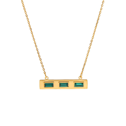Stainless Steel Green Rectangular Zircon Necklace