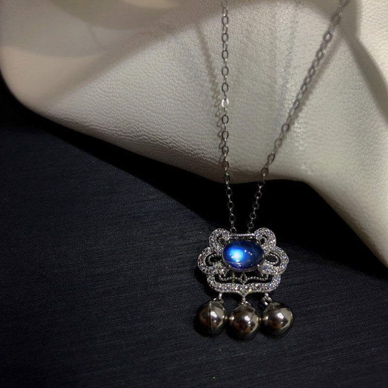 Little Bell Moonstone Hollow Full Stones Lucky Pendant Necklace