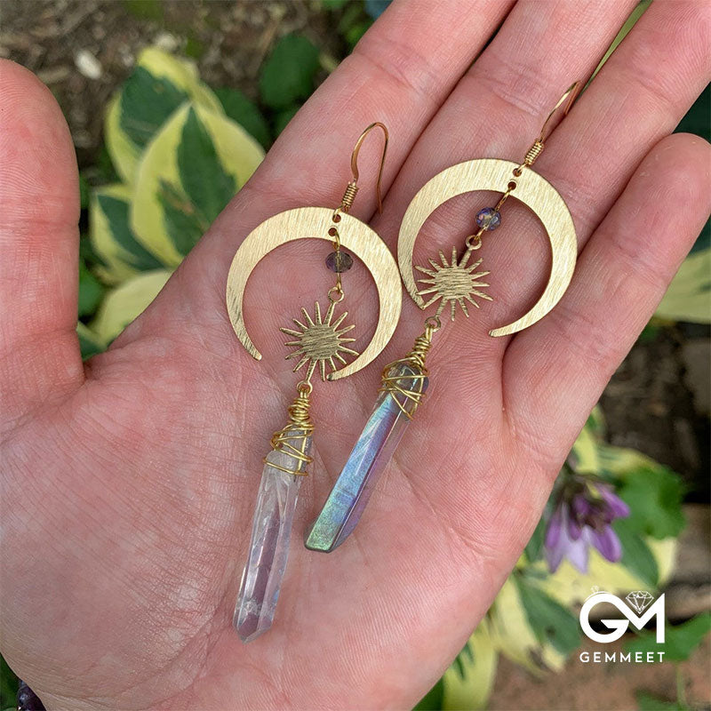 Bohemian Sun and Moon Quartz Earrings