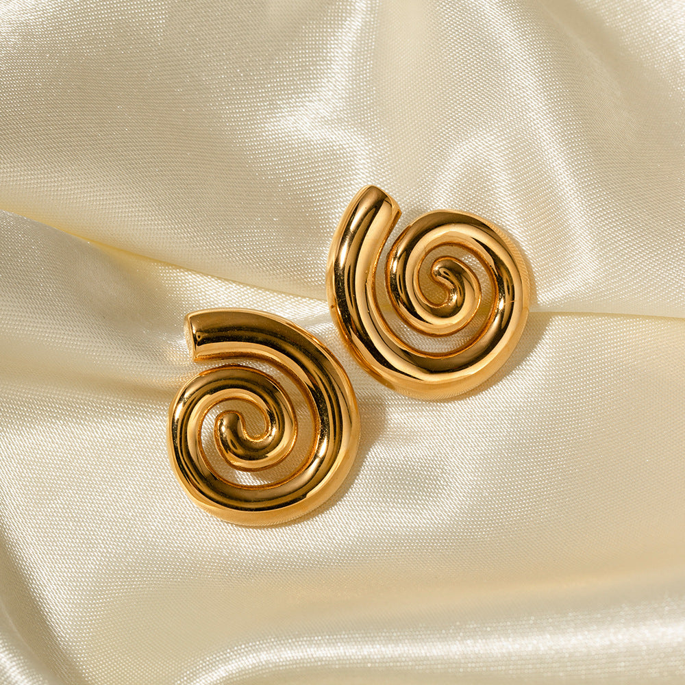 Gold Stainless Steel Spiral Thread Earrings