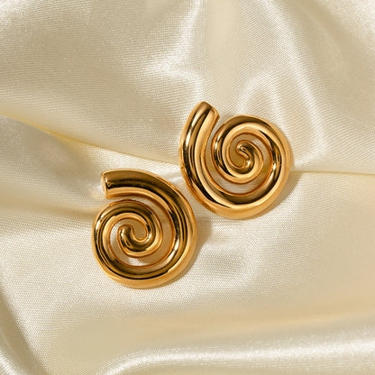 Gold Stainless Steel Spiral Thread Earrings