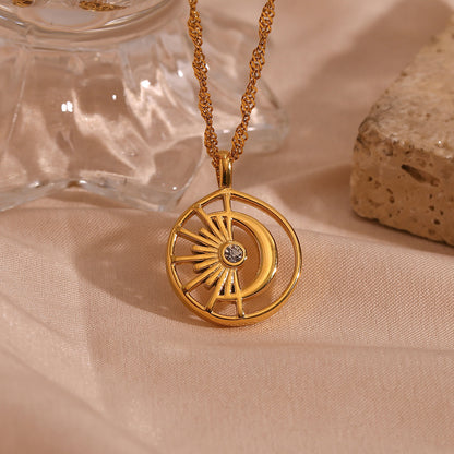 Stainless Steel Hollow Sun Moon Necklace