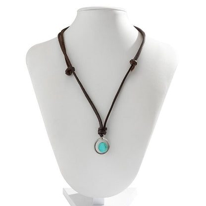 Men's Retro Turquoise Leather Necklace