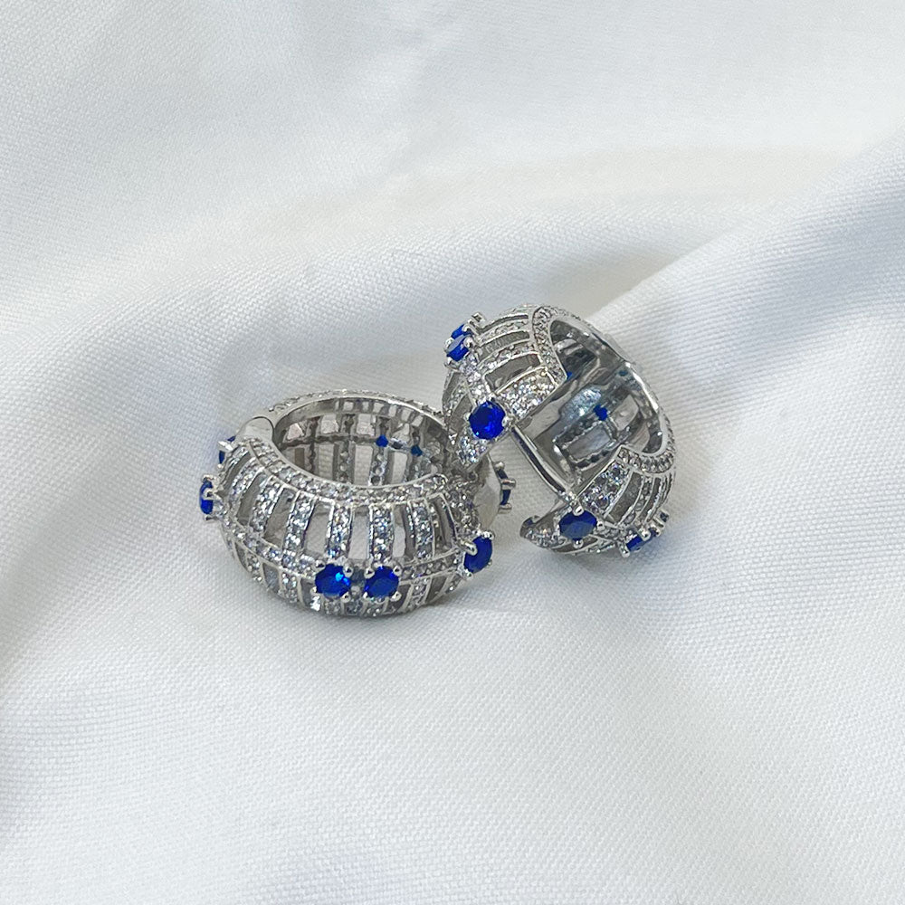Chunky Hollow Inaild Blue Zircon Earrings
