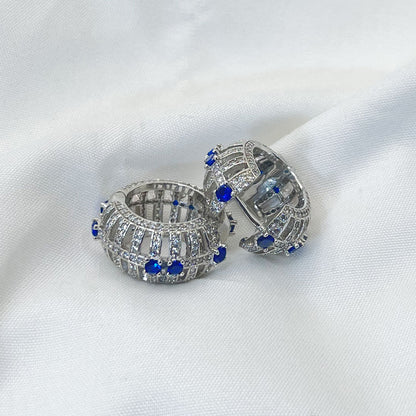 Chunky Hollow Inaild Blue Zircon Earrings