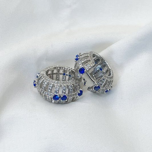 Chunky Hollow Inaild Blue Zircon Earrings