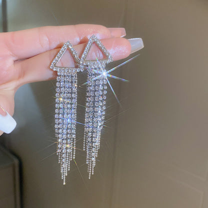 Cute Full Stones Wings Star & Triangle Tassel Earrings