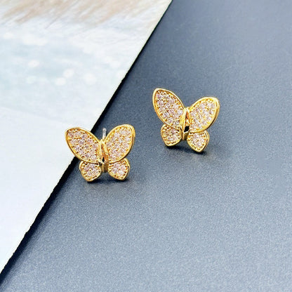 Silver Needle Butterfly Zircon Earrings
