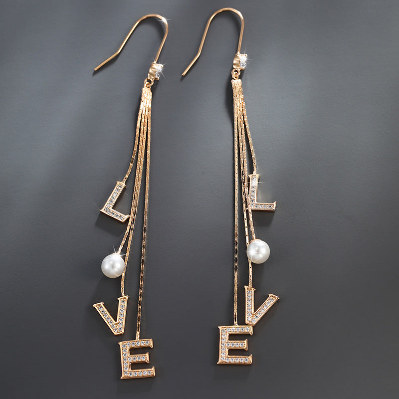 Tassel LOVE Letter Imitation Pearl Earrings