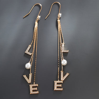 Tassel LOVE Letter Imitation Pearl Earrings