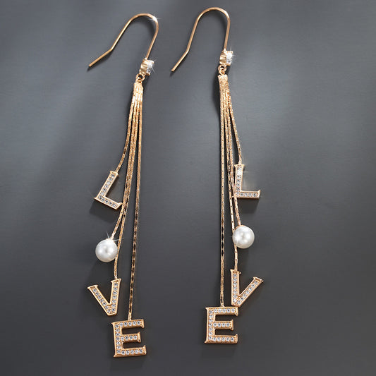 Tassel LOVE Letter Imitation Pearl Earrings