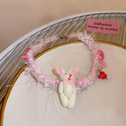 Braided Rope Rabbit Love Button Necklace