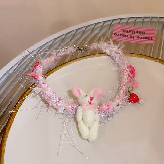 Braided Rope Rabbit Love Button Necklace