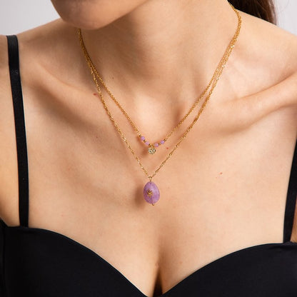 Purple Jade Heart Shape Double Layer Necklace