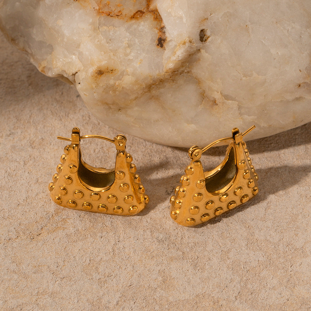 Gold Stainless Steel Polka Dot Handbag Earrings
