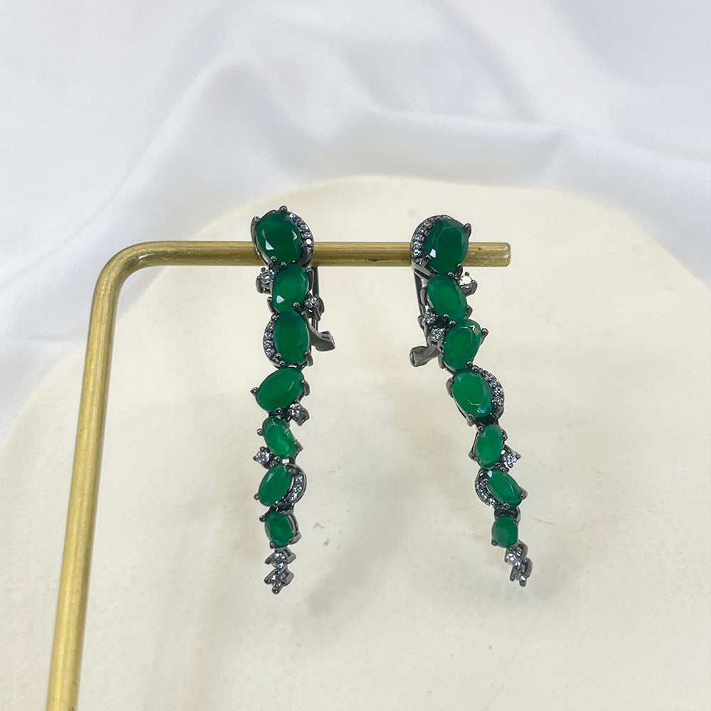 Irregular Oval Shape Green Zircon Earrings