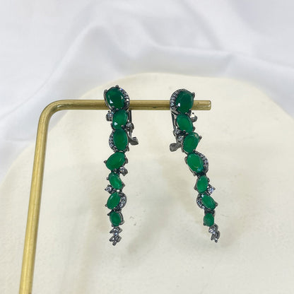 Irregular Oval Shape Green Zircon Earrings