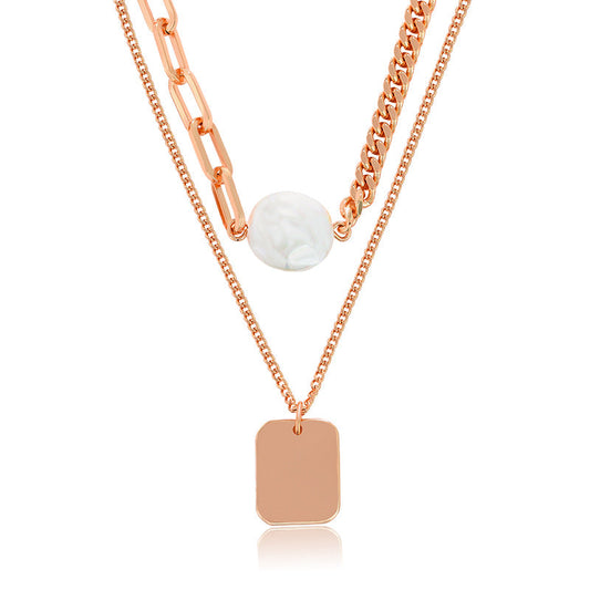 Metal Double Layer Necklace Women's Simple Long Style Baroque Style