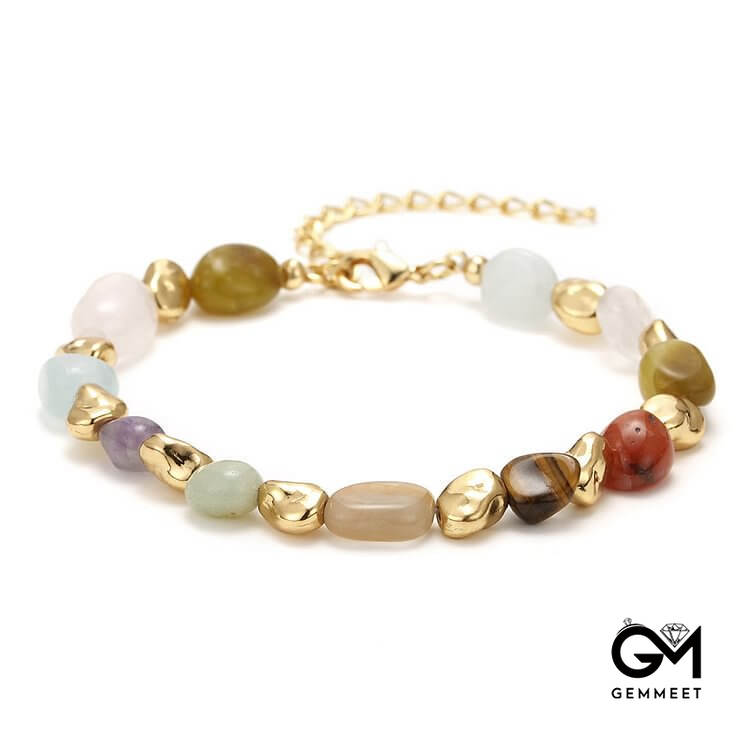 Irregular Multi-color Natural Stone 18k Copper Bracelet