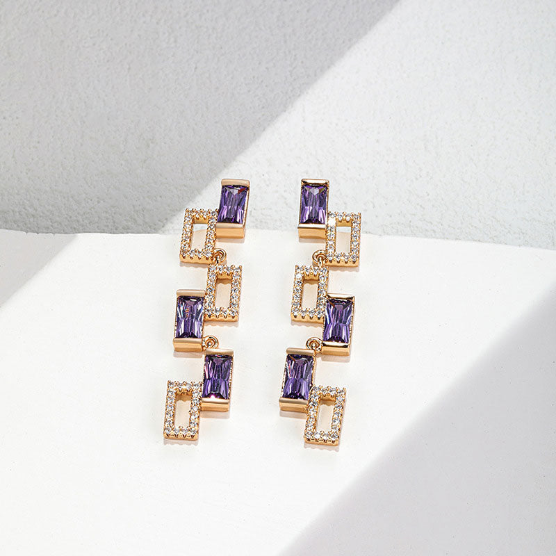 Irregular Geometric Square Gemstone Interlaced Earrings