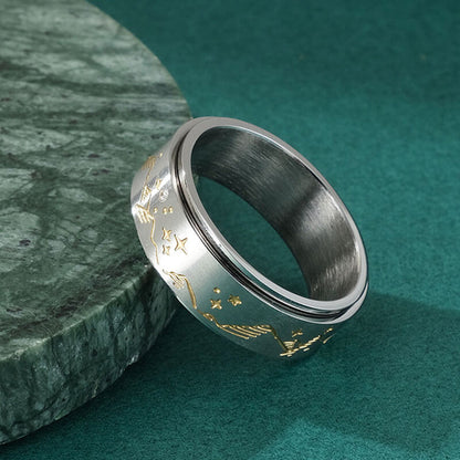 Release Stress Moon & Star Rotatable Ring