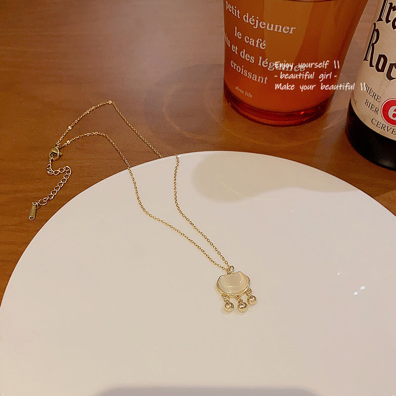 Light Luxury Niche Cat's Eye Ruyi Long Life Lock Titanium Steel Necklace