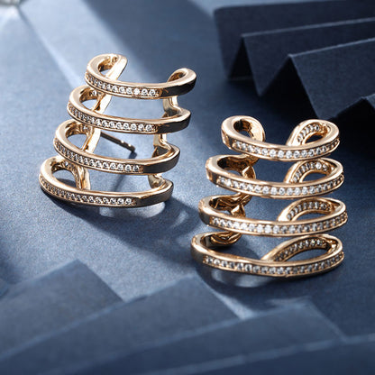 Four-prong Micro-encrusted Zirconium Letter E-shaped Earrings